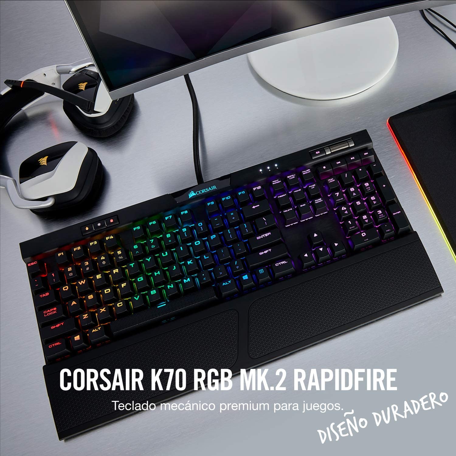 Teclado Corsair (CH-9109014-SP) K70 RGB MK.2 RAPIDFIRE CHERRY® MX Speed