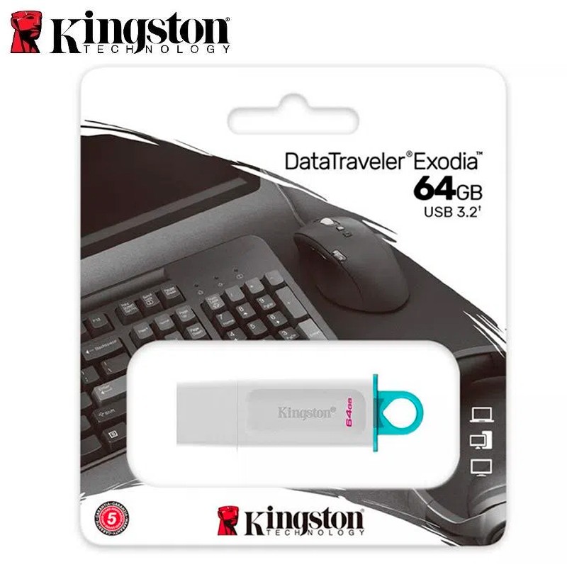 Memoria Flash USB Kingston DataTraveler Exodia, 64GB, USB 3.2 Gen 1, Blanco