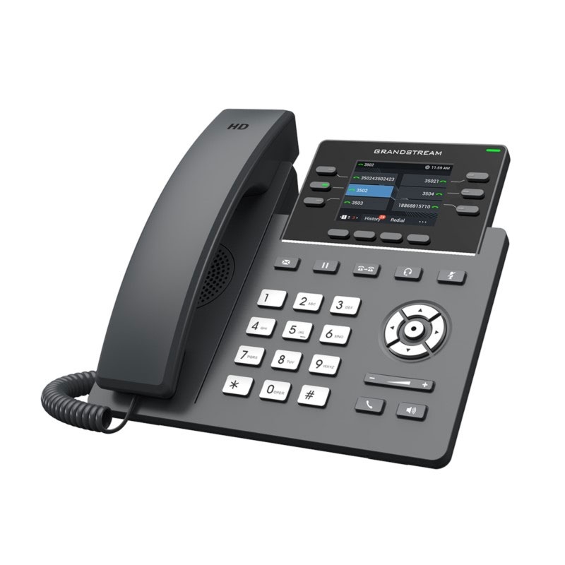 Teléfono GrandStream IP Wi-Fi, Grado Operador, 8 líneas SIP con 4 cuentas, pantalla a color 2.8", puertos Gigabit, Bluetooth, PoE
