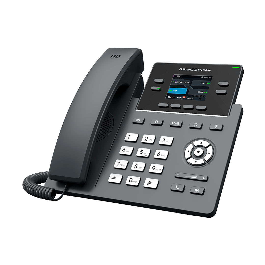 Teléfono IP Grandstream Grado Operador, 4 líneas SIP con 2 cuentas, pantalla a color 2.4", PoE, codec Opus, IPV4/IPV6