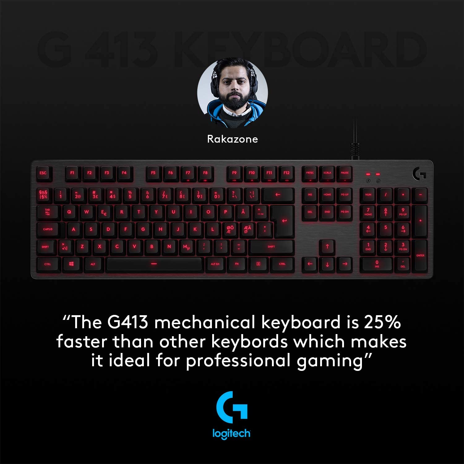 TECLADO LOGITECH G413 RED BACKLIGHT MECHANICAL GAMING CARBON (PN 920-008300)