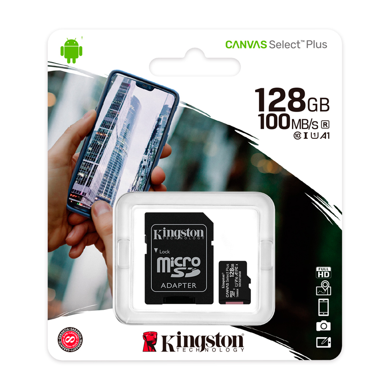 Memoria micro-SD Kingston Canvas Select Plus, 128GB, conn Adaptador SD