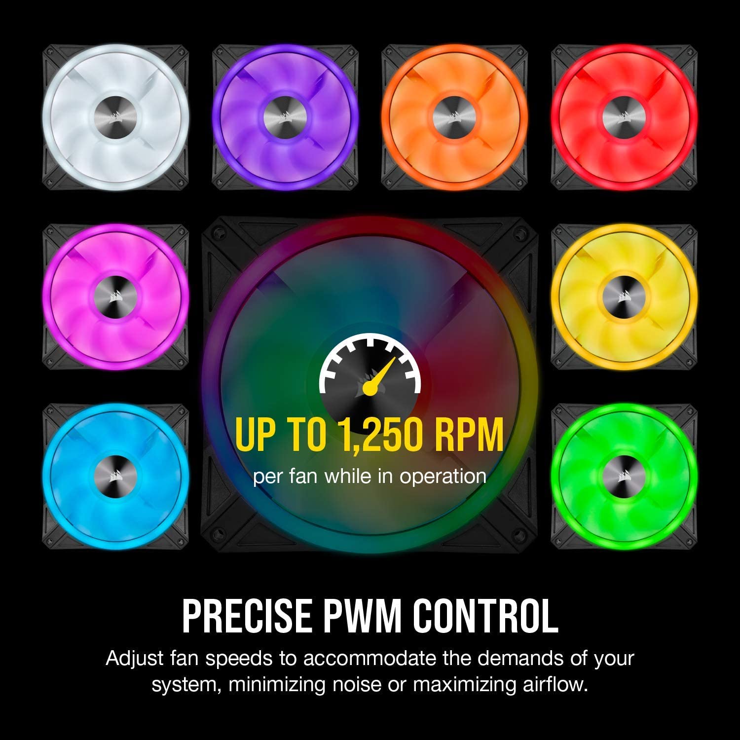 Ventilador Corsair (CO-9050100-WW) iCUE QL140 RGB 140 mm, 2 ventiladores con Lighting Node CORE.