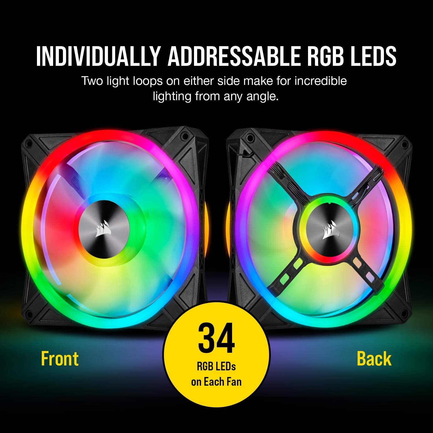 Ventilador Corsair (CO-9050100-WW) iCUE QL140 RGB 140 mm, 2 ventiladores con Lighting Node CORE.