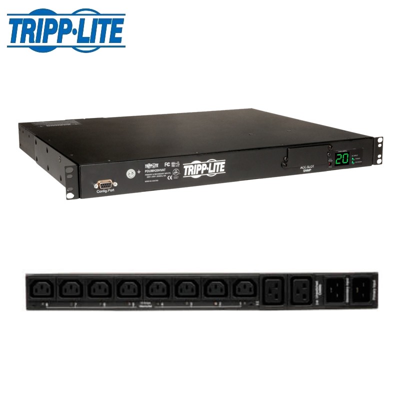 PDU Monofásico con Medidor Digital, 3.2 / 3.8 kW, 8 C13 y 2 C19, 200V ~ 240V, 1U.