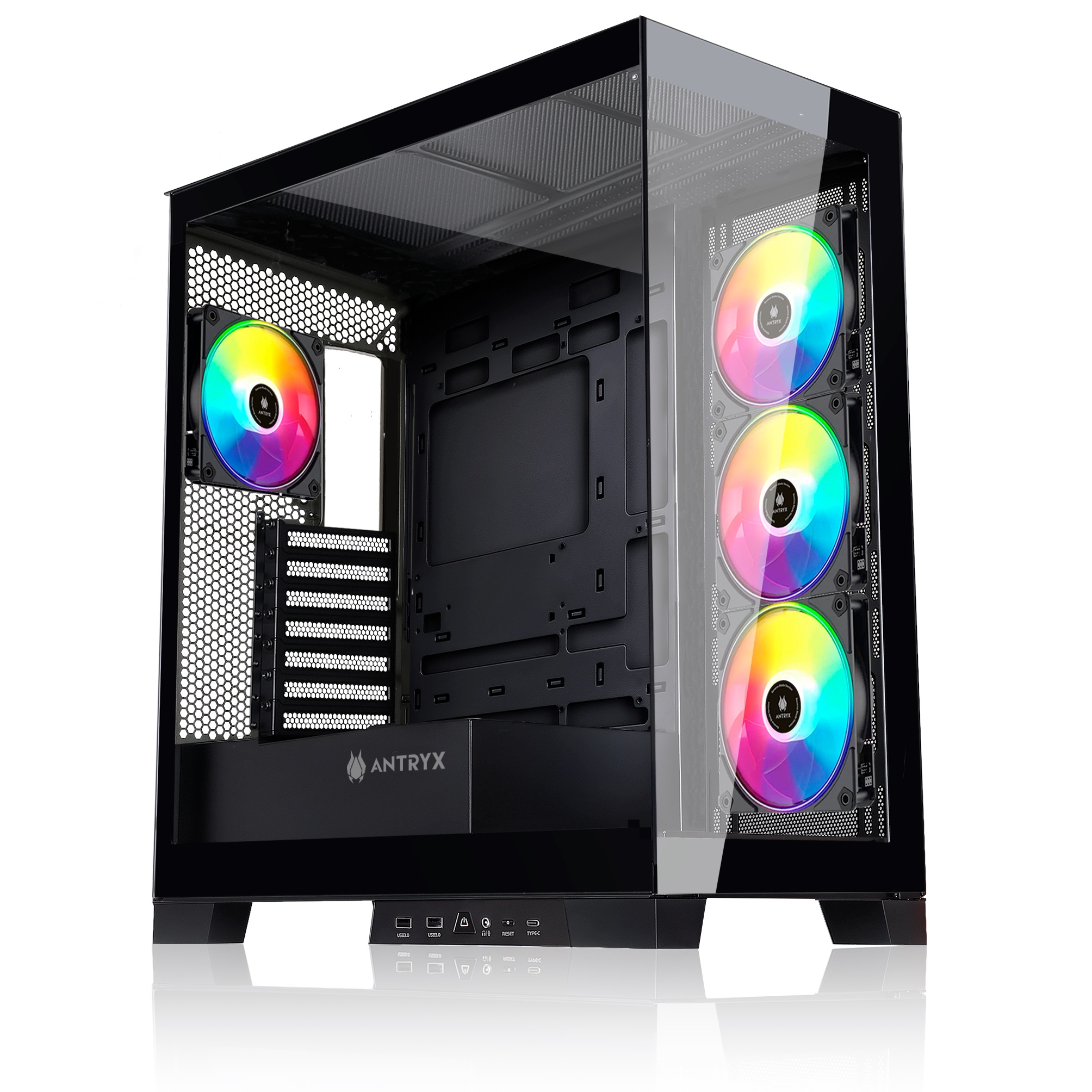 CASE ANTRYX FX 950 BLACK, 2 VIDRIO TEMPLADO, ARGB FAN X4, USB TIPO-C (AC-FX950K)